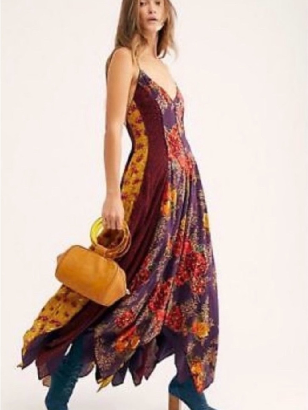 Free People Purple Floral Maxi Dress with Yellow Accents - Picture 5 of 6